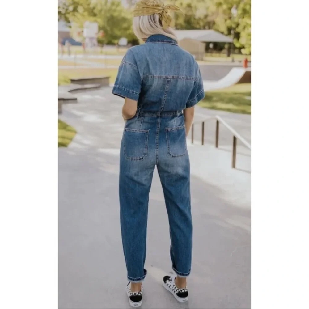Free People We The Free Marci Denim Jumpsuit in High Noon Size Small - Picture 7 of 15